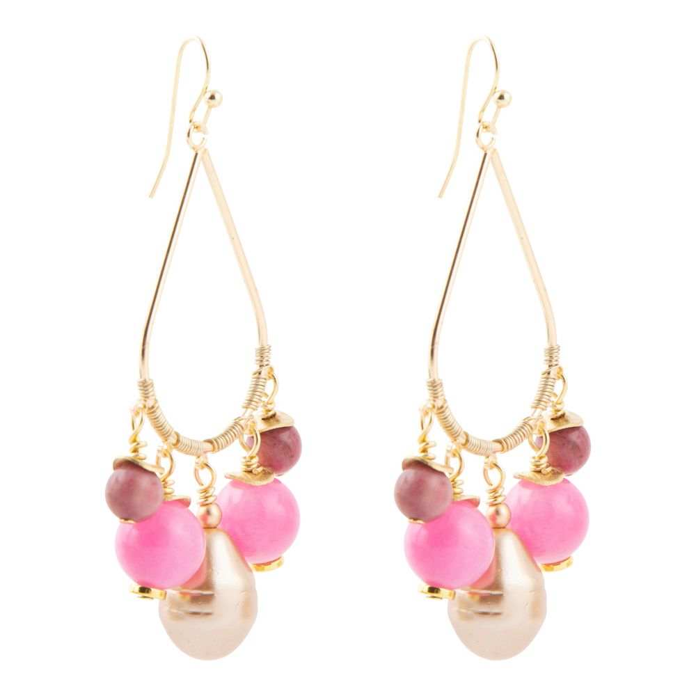 Peony Fuchsia Pink Jade Golden Drop Earrings - Barse Jewelry - Flyclothing LLC