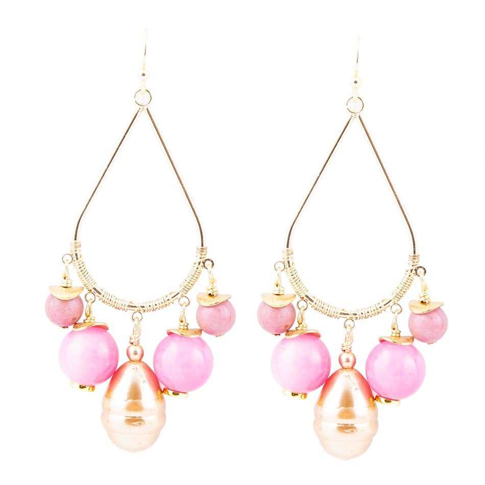 Peony Fuchsia Pink Jade Golden Drop Earrings - Barse Jewelry - Flyclothing LLC