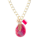 Peony Fuschsia Pink Agate Golden Charm Necklace - Barse Jewelry - Flyclothing LLC