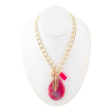 Peony Fuschsia Pink Agate Golden Charm Necklace - Barse Jewelry - Flyclothing LLC