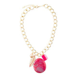 Peony Fuschsia Pink Agate Golden Charm Necklace - Barse Jewelry - Flyclothing LLC