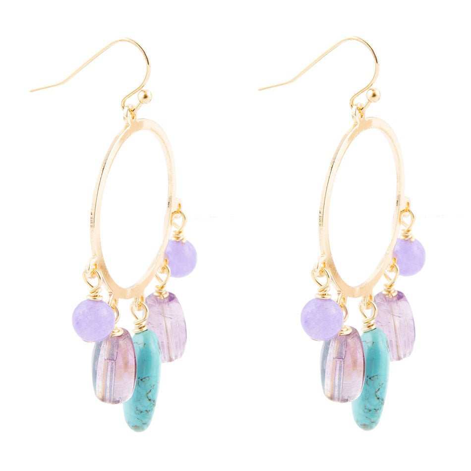 Purple Periwinkle Amethyst and Blue Magnesite Golden Chandelier Earrings - Barse Jewelry - Flyclothing LLC
