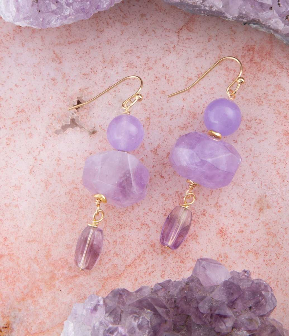 Purple Periwinkle Amethyst Golden Drop Earrings - Barse Jewelry - Flyclothing LLC