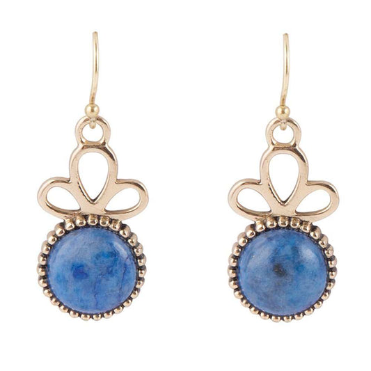 Petals of Blue Lapis Drop Golden Earrings - Barse Jewelry - Flyclothing LLC