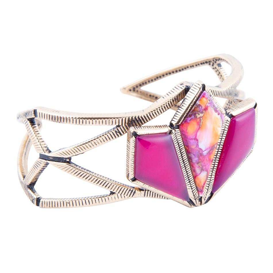 Pink Agate and Coral Matrix Golden Cuff Bracelet - Barse Jewelry - Flyclothing LLC
