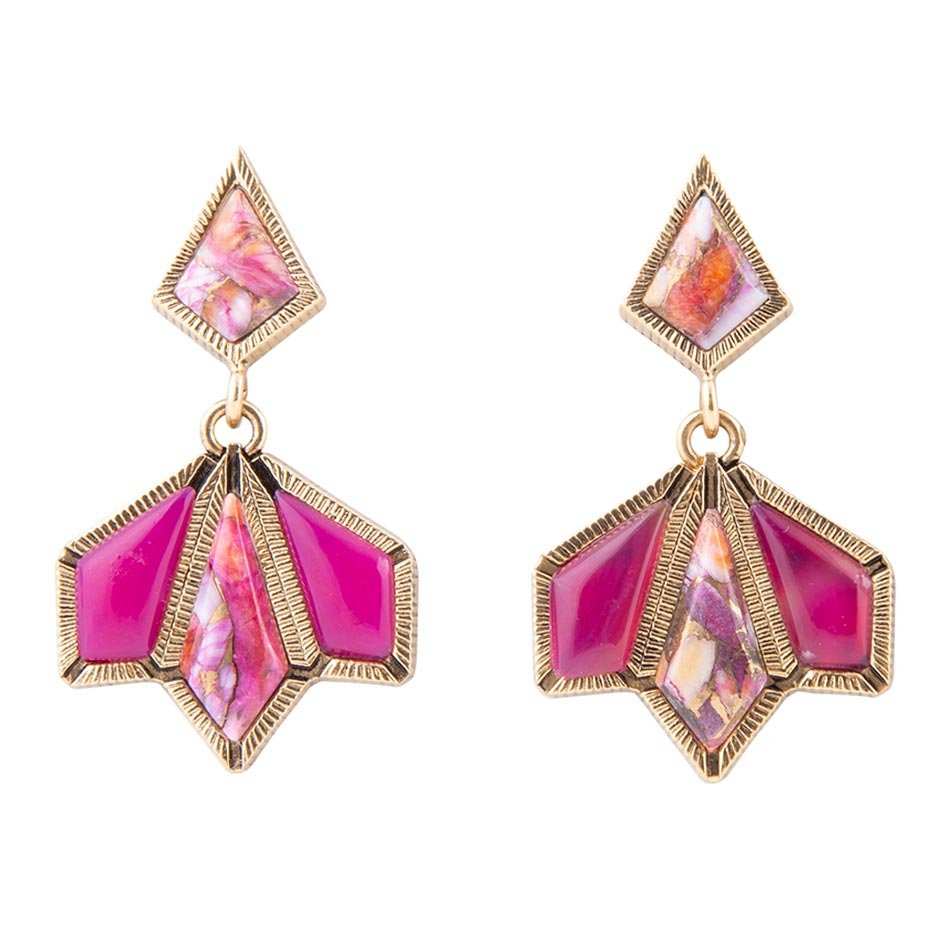 Pink Agate and Shell Matrix Golden Statement Earrings - Barse Jewelry - Flyclothing LLC