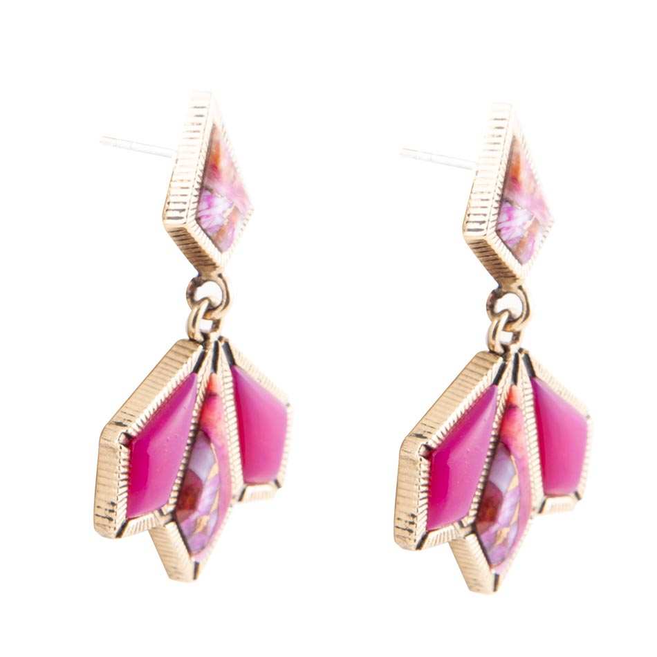 Pink Agate and Shell Matrix Golden Statement Earrings - Barse Jewelry - Flyclothing LLC