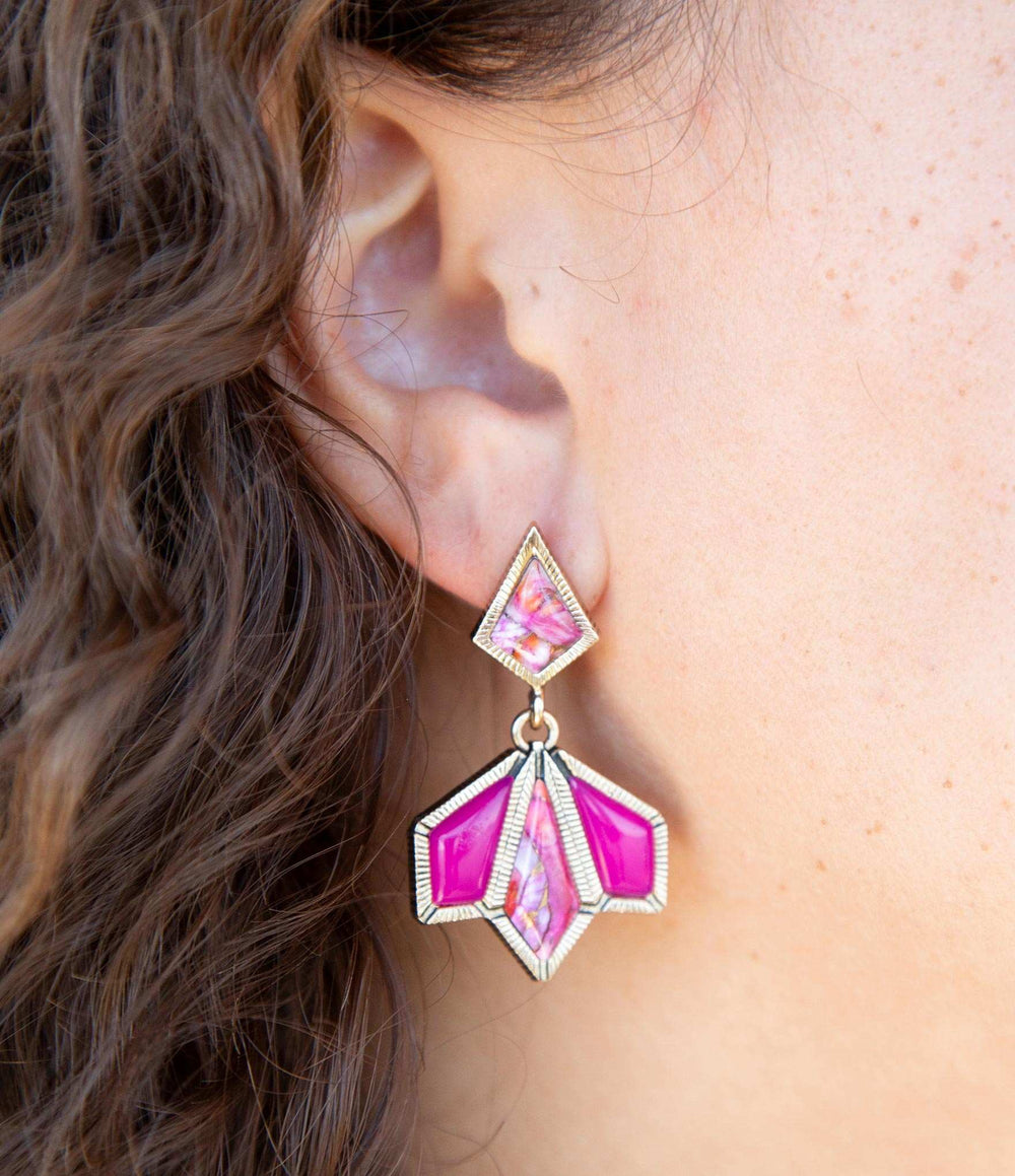 Pink Agate and Shell Matrix Golden Statement Earrings - Barse Jewelry - Flyclothing LLC