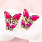 Pink Agate Golden Butterflies Post Earrings - Barse Jewelry - Flyclothing LLC