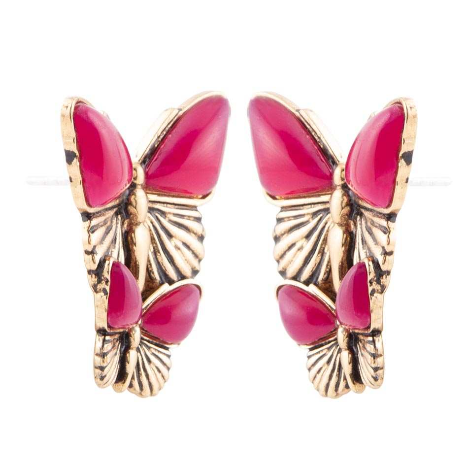 Pink Agate Golden Butterflies Post Earrings - Barse Jewelry - Flyclothing LLC
