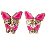Pink Agate Golden Butterflies Post Earrings - Barse Jewelry - Flyclothing LLC