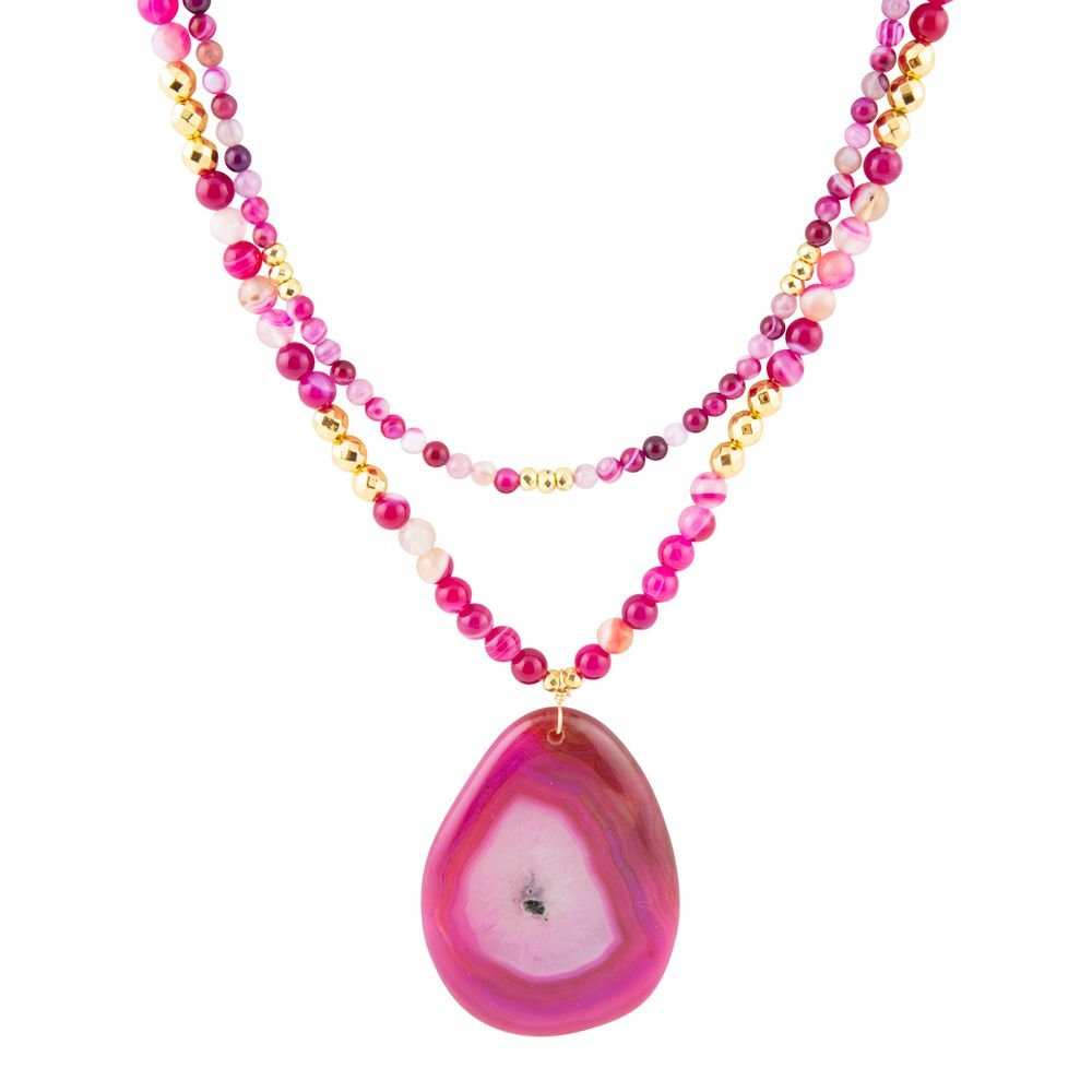 Pink Agate Golden Pendant Necklace - Barse Jewelry - Flyclothing LLC