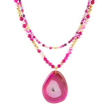 Pink Agate Golden Pendant Necklace - Barse Jewelry - Flyclothing LLC