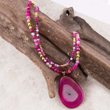 Pink Agate Golden Pendant Necklace - Barse Jewelry - Flyclothing LLC