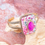 Pink Agate Stacked Stone Floral Cuff Bracelet - Barse Jewelry - Flyclothing LLC