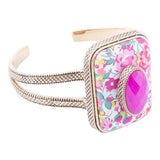 Pink Agate Stacked Stone Floral Cuff Bracelet - Barse Jewelry - Flyclothing LLC