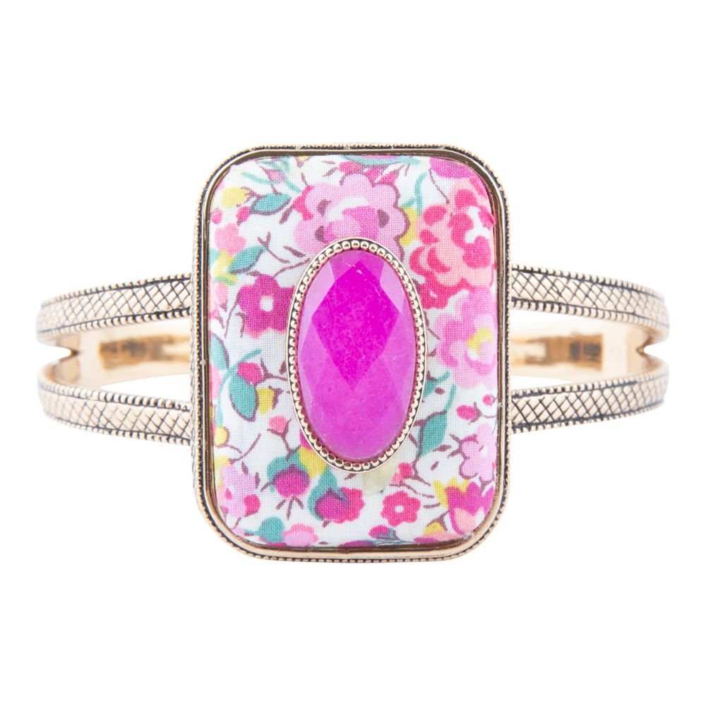 Pink Agate Stacked Stone Floral Cuff Bracelet - Barse Jewelry - Flyclothing LLC