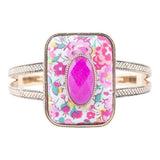 Pink Agate Stacked Stone Floral Cuff Bracelet - Barse Jewelry - Flyclothing LLC