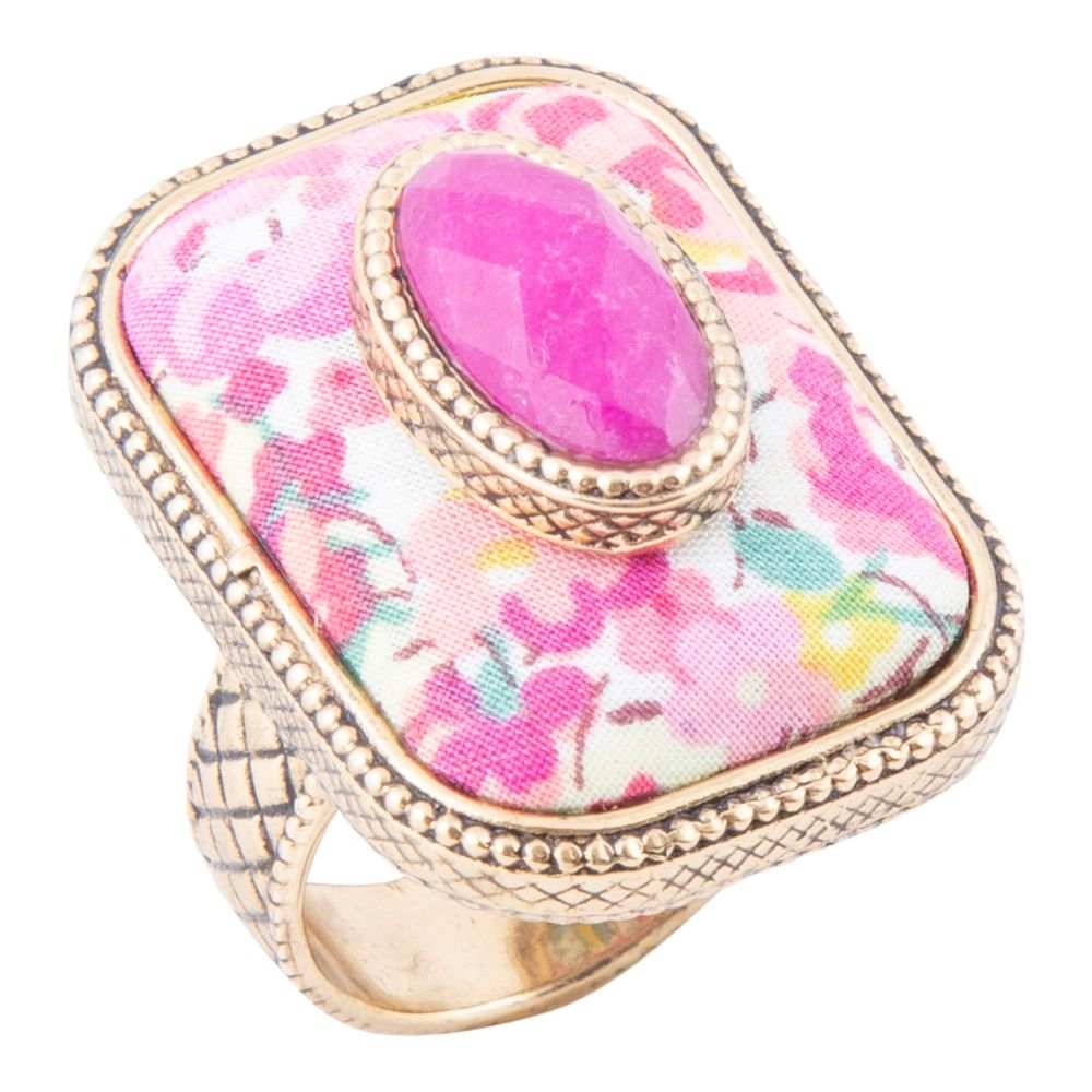 Pink Agate Stacked Stone Floral Golden Statement Ring - Barse Jewelry - Flyclothing LLC