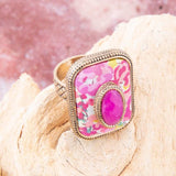 Pink Agate Stacked Stone Floral Golden Statement Ring - Barse Jewelry - Flyclothing LLC