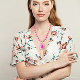 Pink Agate Stacked Stone Floral Pendant Necklace - Barse Jewelry - Flyclothing LLC