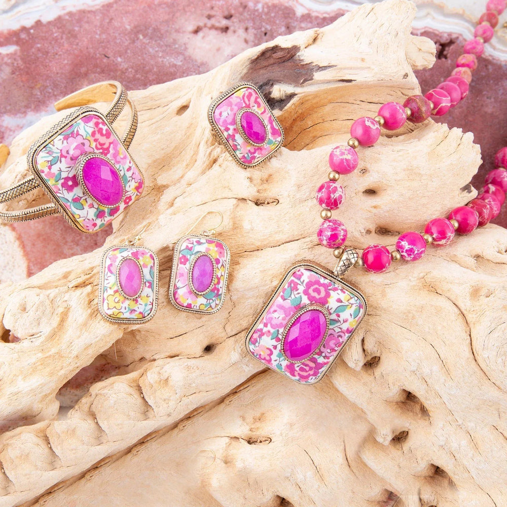 Pink Agate Stacked Stone Floral Pendant Necklace - Barse Jewelry - Flyclothing LLC