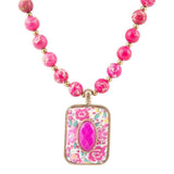 Pink Agate Stacked Stone Floral Pendant Necklace - Barse Jewelry - Flyclothing LLC