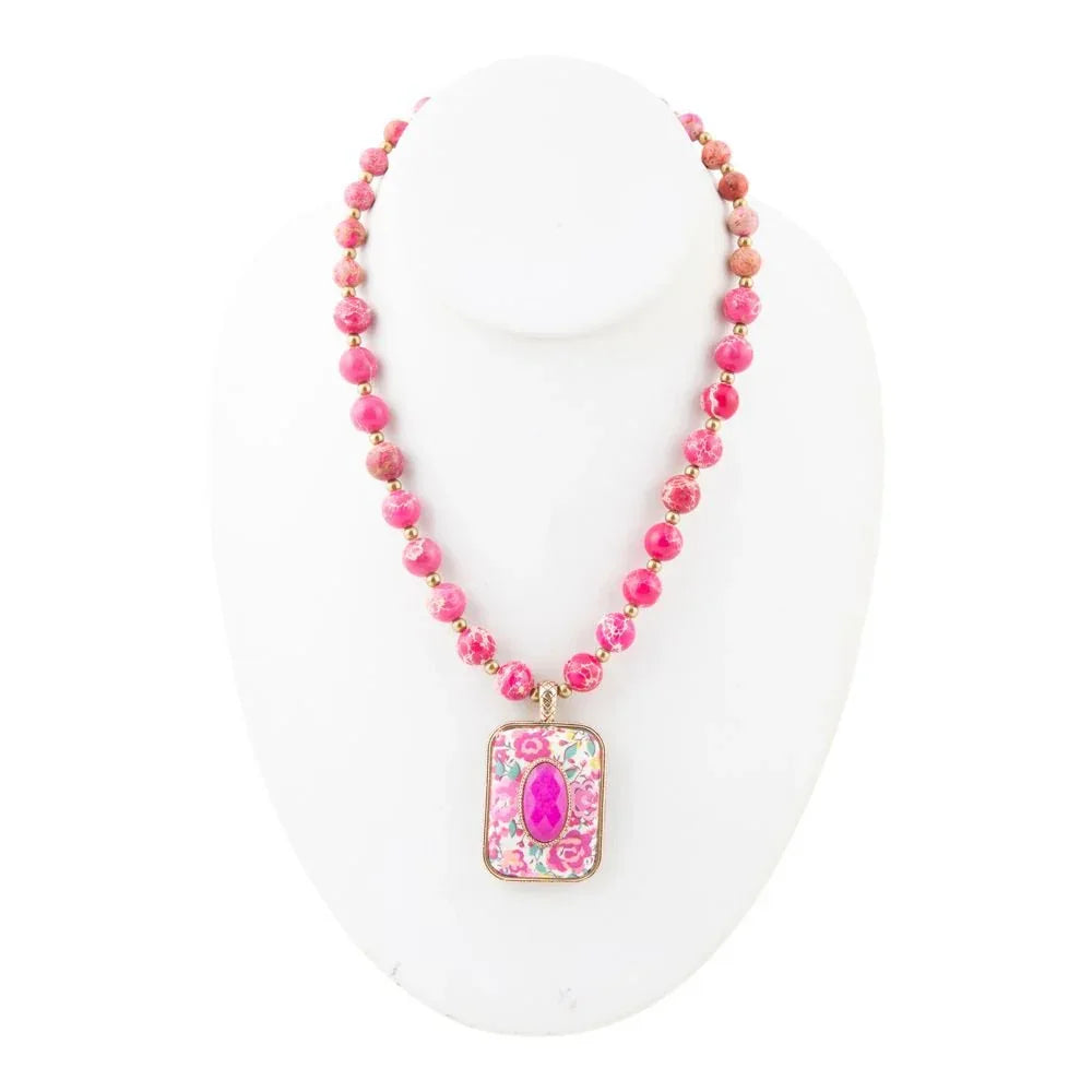 Pink Agate Stacked Stone Floral Pendant Necklace - Barse Jewelry - Flyclothing LLC