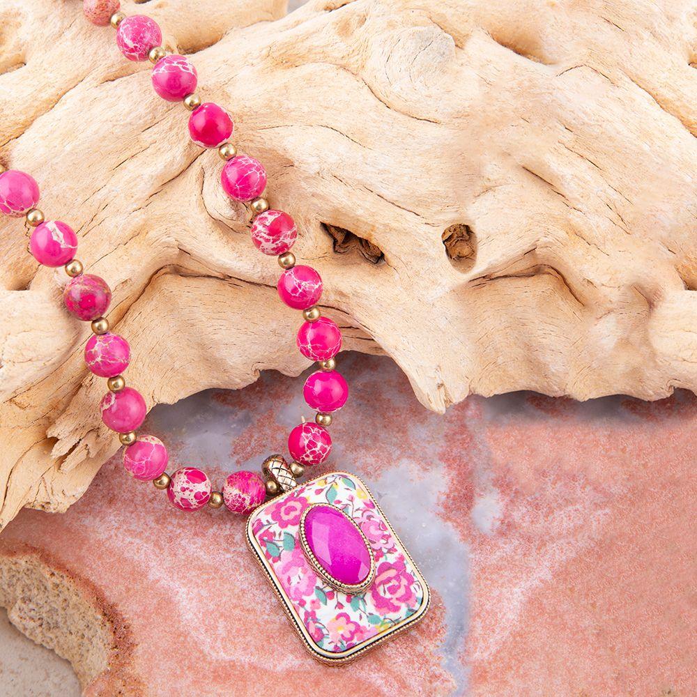 Pink Agate Stacked Stone Floral Pendant Necklace - Barse Jewelry - Flyclothing LLC