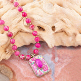 Pink Agate Stacked Stone Floral Pendant Necklace - Barse Jewelry - Flyclothing LLC