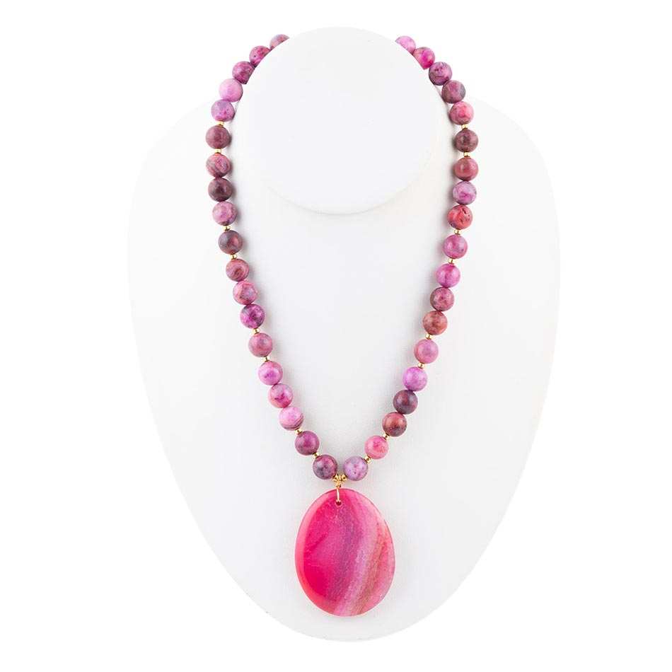 Pink Magenta Dreams Agate Slab Pendant Necklace - Barse Jewelry - Flyclothing LLC