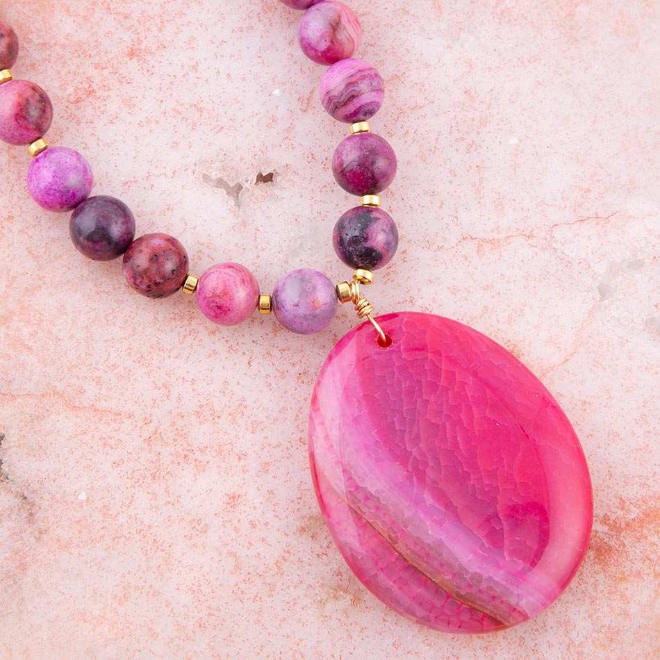 Pink Magenta Dreams Agate Slab Pendant Necklace - Barse Jewelry - Flyclothing LLC