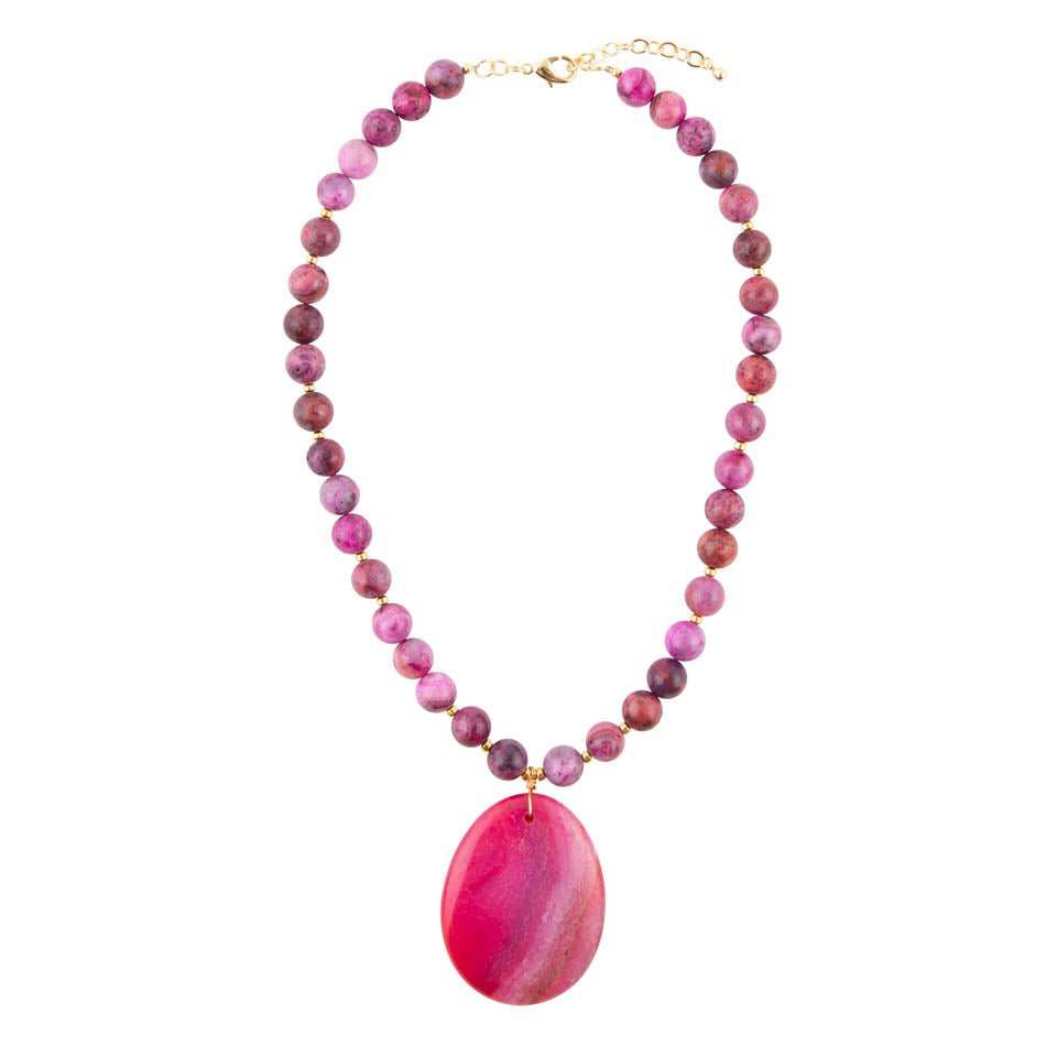 Pink Magenta Dreams Agate Slab Pendant Necklace - Barse Jewelry - Flyclothing LLC