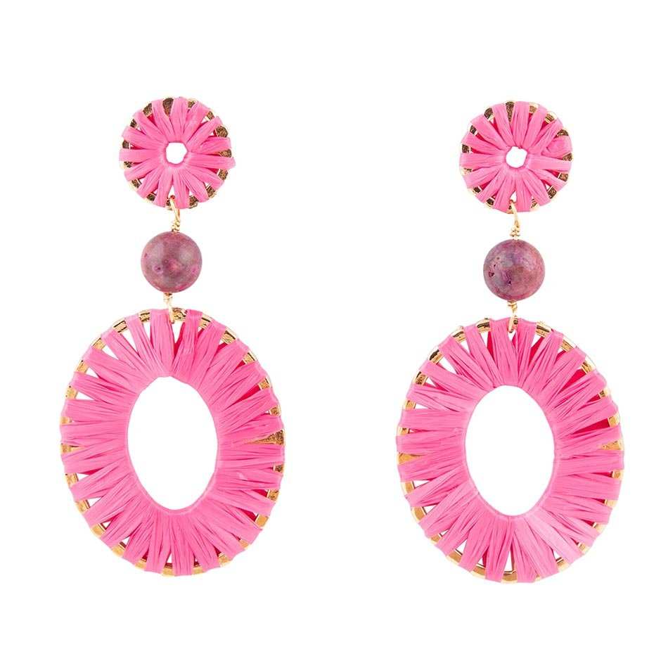 Pink Magenta Dreams Round Golden Earrings - Barse Jewelry - Flyclothing LLC