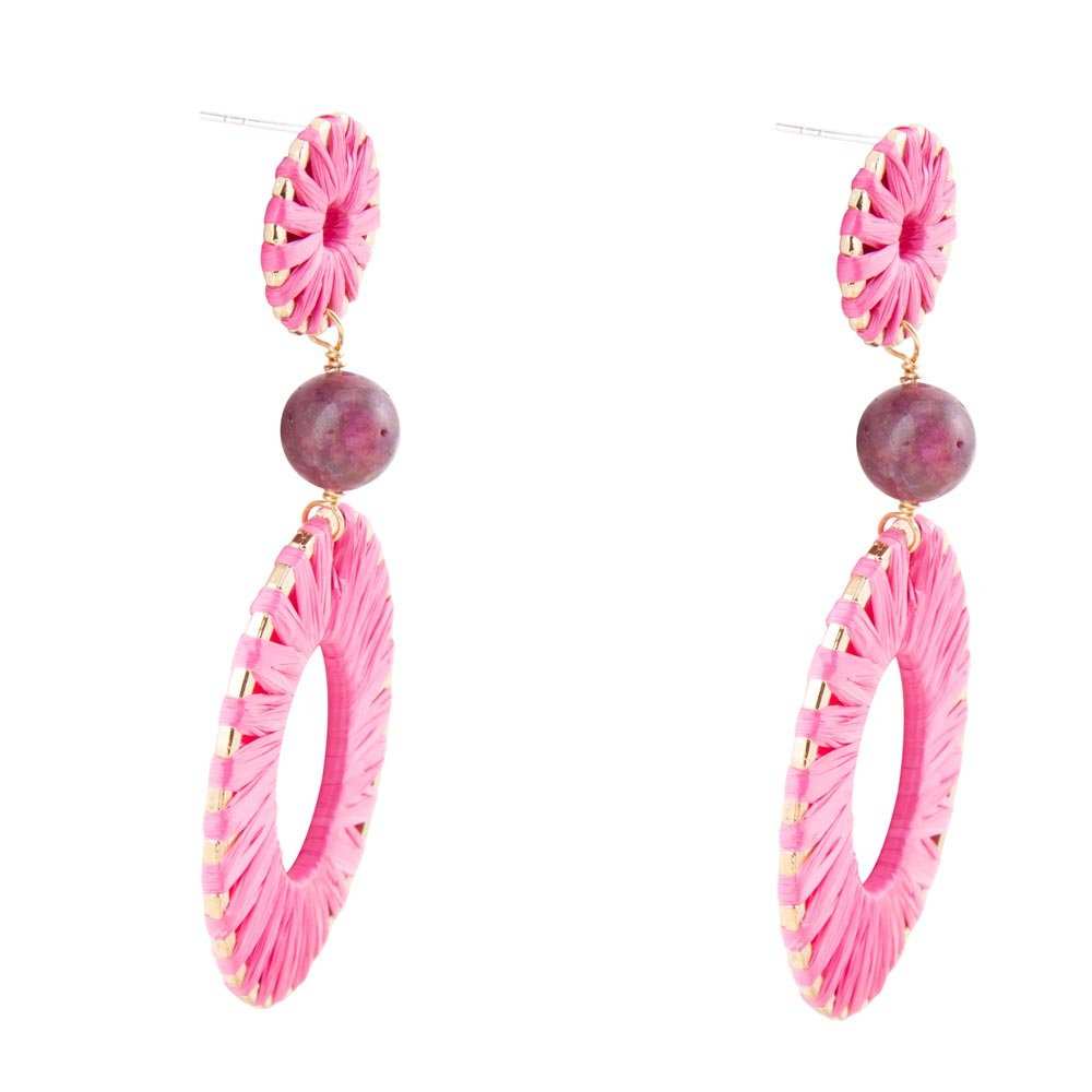 Pink Magenta Dreams Round Golden Earrings - Barse Jewelry - Flyclothing LLC