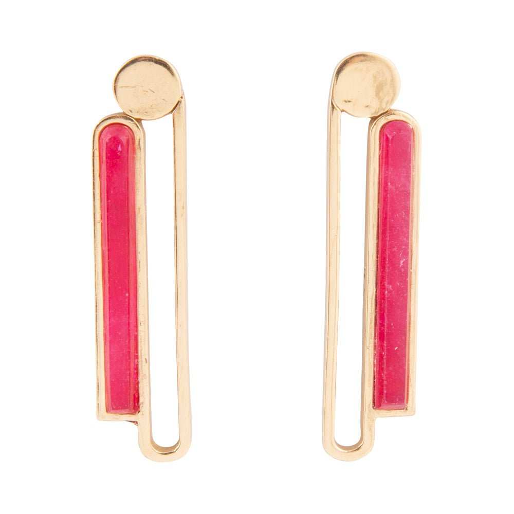 Pink Raspberry Quartz Elongated Golden Post Earrings - Barse Jewelry - Flyclothing LLC