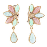 Pink Rhodonite Blue Amazonite and Varacite Petals Golden Clip Earrings - Barse Jewelry - Flyclothing LLC