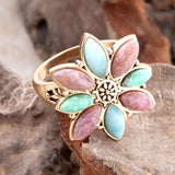 Pink Rhodonite Blue Amazonite and Green Varacite Petals Golden Statement Ring - Barse Jewelry - Flyclothing LLC