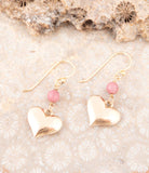 Pink Rhodonite and Golden Bronze Heart Charm Earrings - Barse Jewelry - Flyclothing LLC
