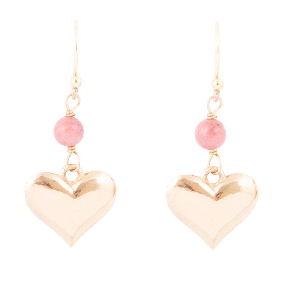Pink Rhodonite and Golden Bronze Heart Charm Earrings - Barse Jewelry - Flyclothing LLC