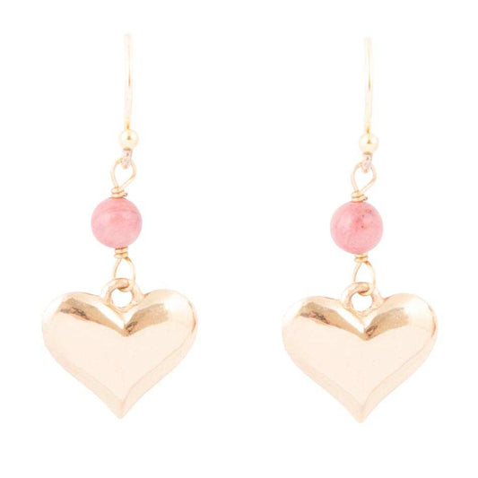 Pink Rhodonite and Golden Bronze Heart Charm Earrings - Barse Jewelry - Flyclothing LLC