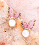 Pink Rhodonite and White Mother of Pearl Golden Butterflies Post Earrings - Barse Jewelry - Flyclothing LLC