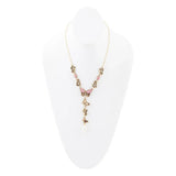 Pink Rhodonite and White Pearl Golden Butterflies Y Necklace - Barse Jewelry - Flyclothing LLC