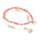 Pink Rhodonite and White Pearl Golden Heart Charm Bracelet Set - Barse Jewelry - Flyclothing LLC