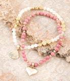 Pink Rhodonite and White Pearl Golden Heart Charm Bracelet Set - Barse Jewelry - Flyclothing LLC