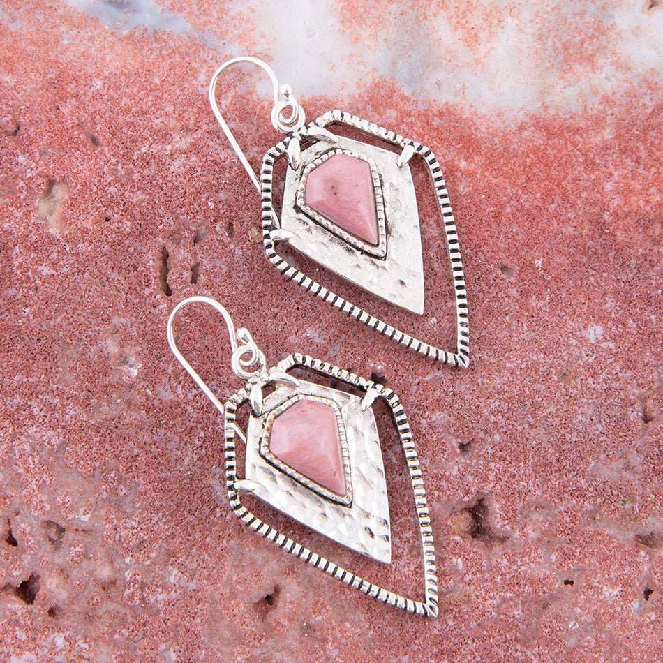 Pink Rhodonite Shield Sterling Silver Drop Earrings - Barse Jewelry - Flyclothing LLC