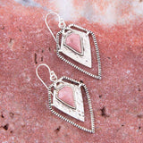 Pink Rhodonite Shield Sterling Silver Drop Earrings - Barse Jewelry - Flyclothing LLC