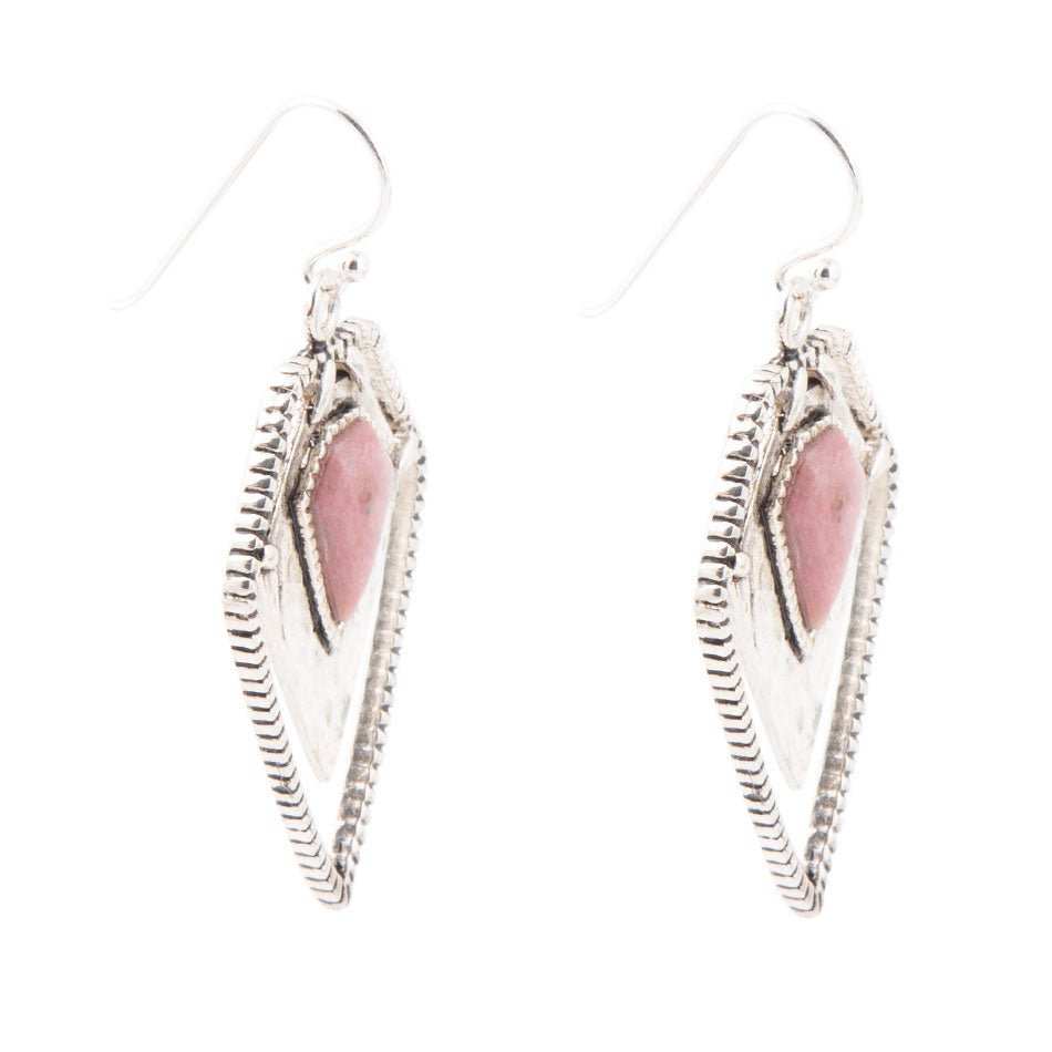 Pink Rhodonite Shield Sterling Silver Drop Earrings - Barse Jewelry - Flyclothing LLC