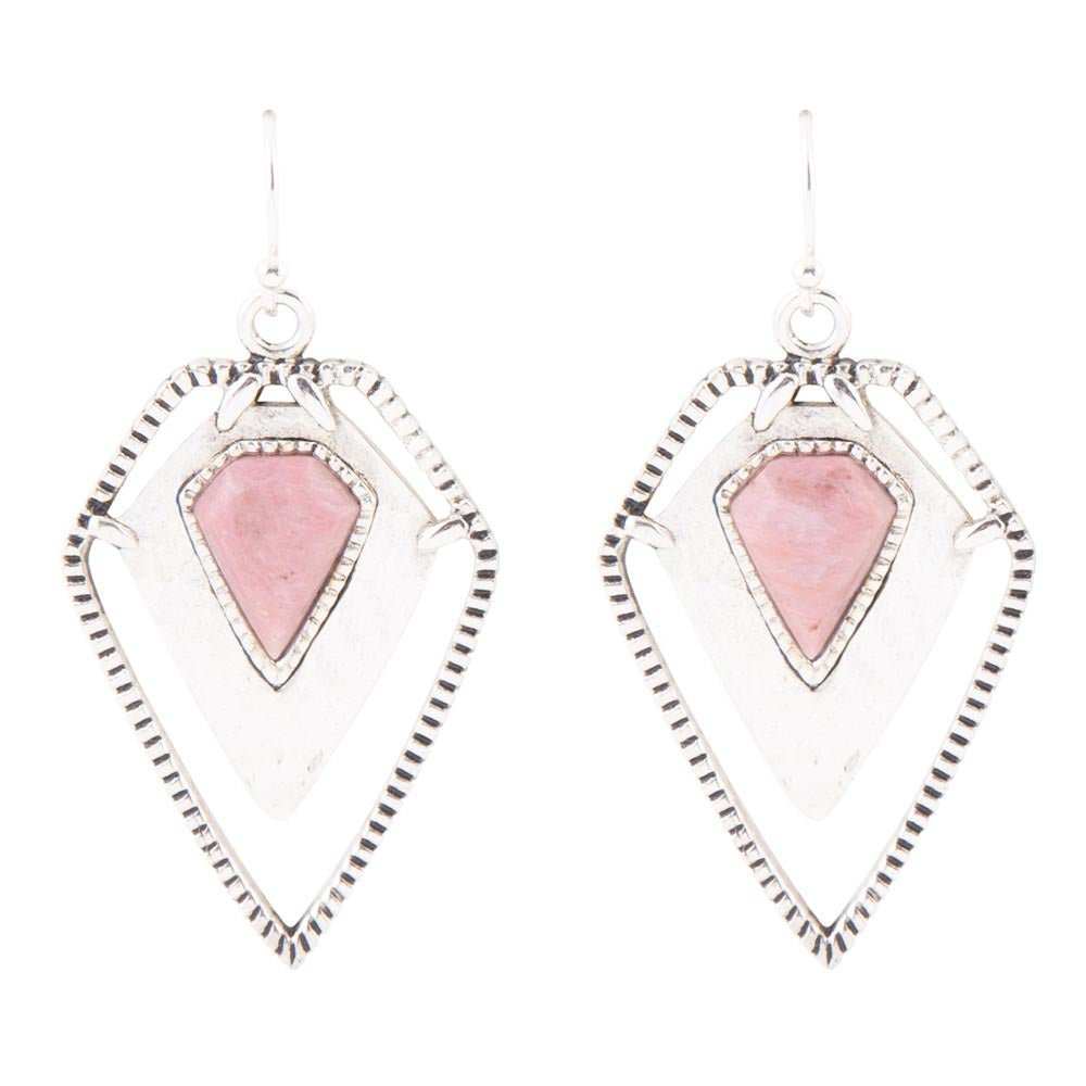 Pink Rhodonite Shield Sterling Silver Drop Earrings - Barse Jewelry - Flyclothing LLC