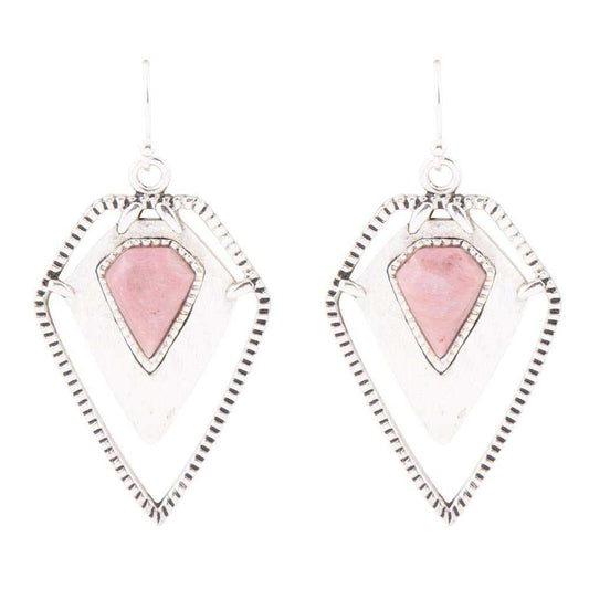 Pink Rhodonite Shield Sterling Silver Drop Earrings - Barse Jewelry - Flyclothing LLC